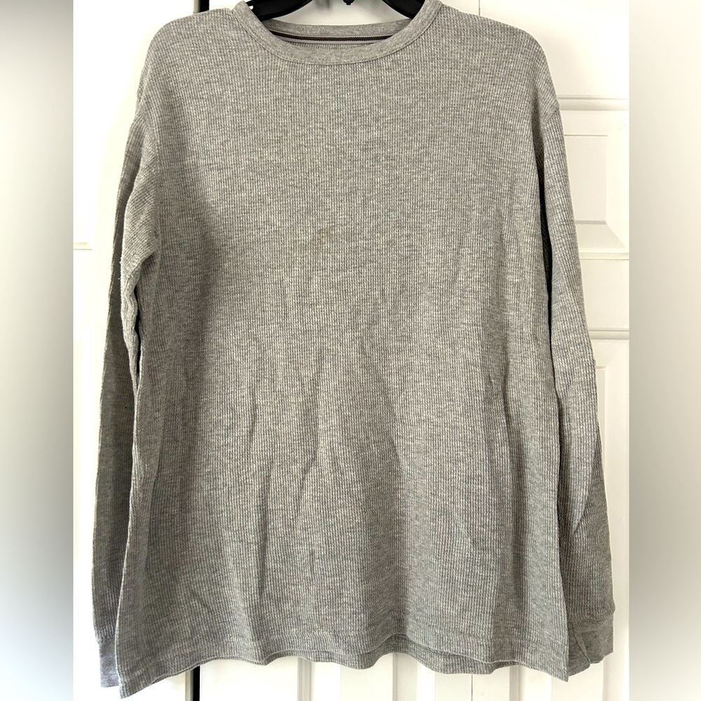 Perry Ellis Men’s Long Sleeve Crew Neck Waffle Shirt Large Gray